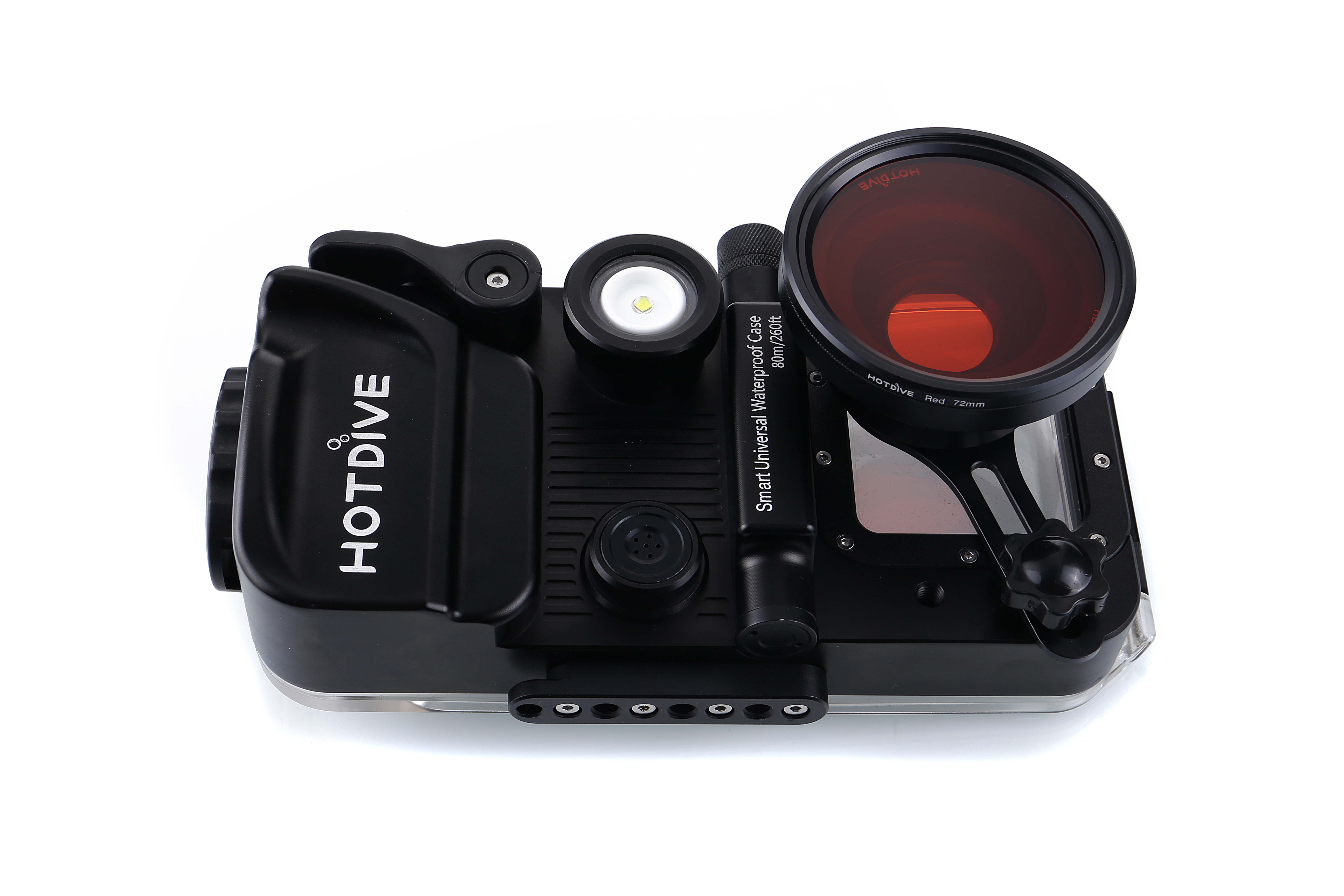 HotDive underwater housing with 72mm red filter and 0.39x wide angle lens
