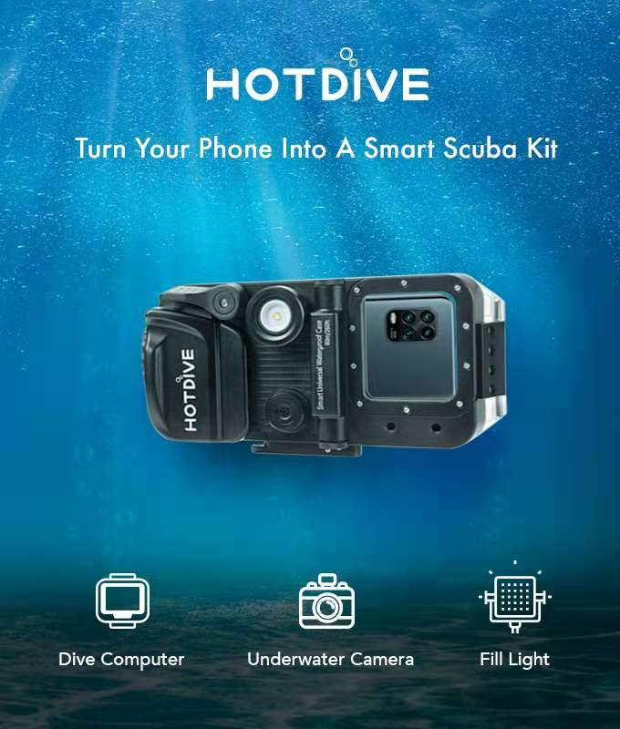 Turn your smartphone into a professional underwater camera with fill light and an advanced dive computer